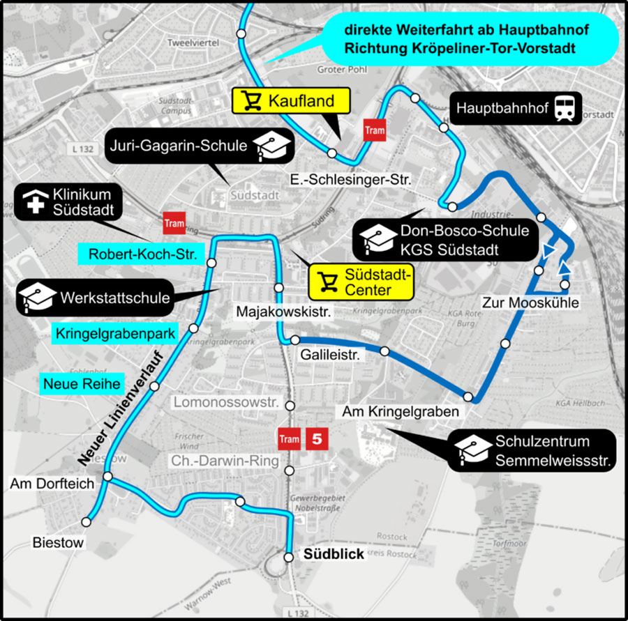 Buslinie 26, Rostock Südstadt Biestow, neue Linienführung, Karte